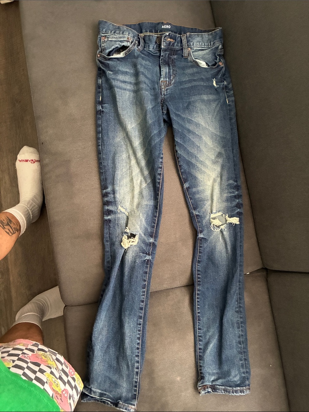Aero Mid Wash Distressed Skinny Jeans - Blue